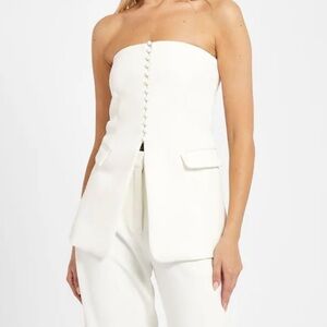 Because Of Alice White Strapless Peplum Bodice Top